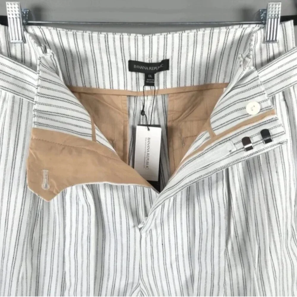 NWT BANANA REPUBLIC LINEN‎ Blend High Rise Tie Waist Flattering Pants Pockets 8L